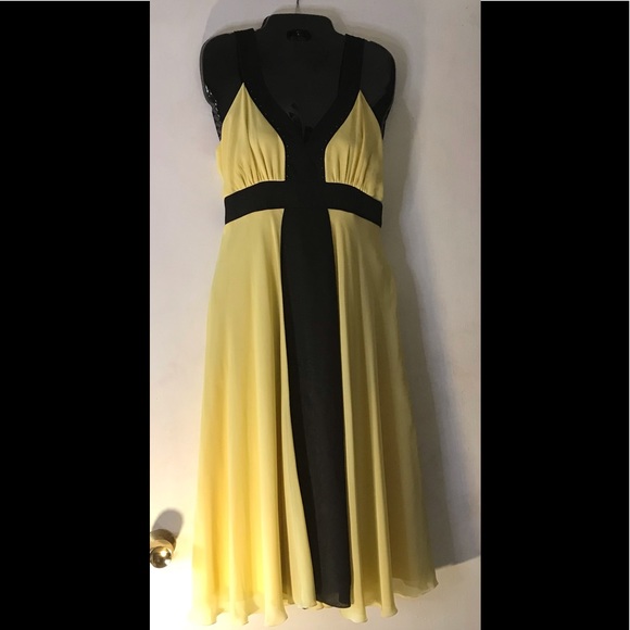 Johnathan Martin Size 6 Yellow & Black Midi Dress - Picture 4 of 13